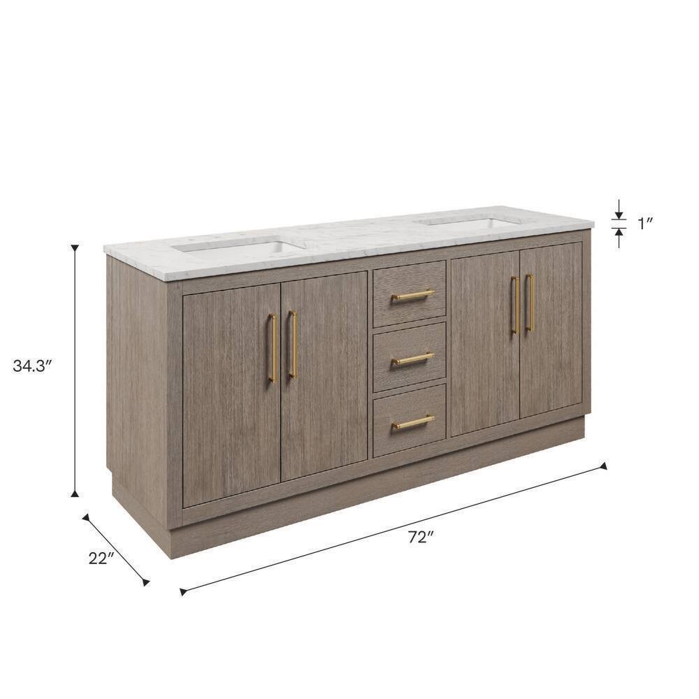 Hugo 72'' Gray Oak Double Vanity with Marble Top