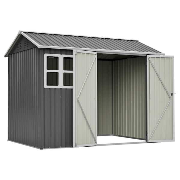 8 ft.W x 6 ft.D Metal Shed with Floor and Lockable door All-Weather Gray-White (48 sq. ft.)