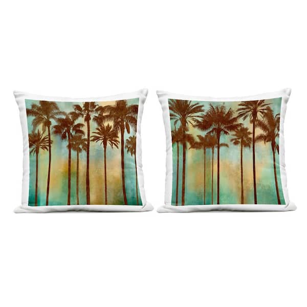 Palms on Blue and Orange Blue Square Outdoor Throw Pillow (Set of 2)