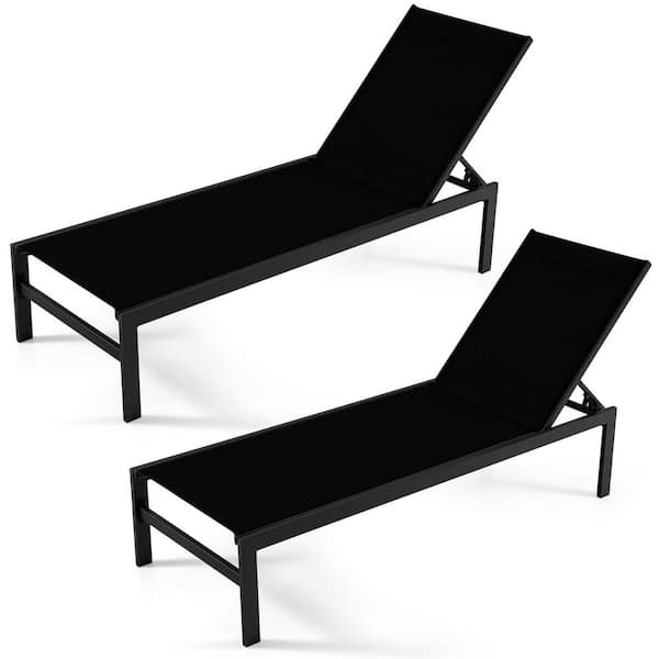 Gymax 2-Piece Patio Chaise Lounge Adjustable Lounge Chair W/6-Position Backrest Black