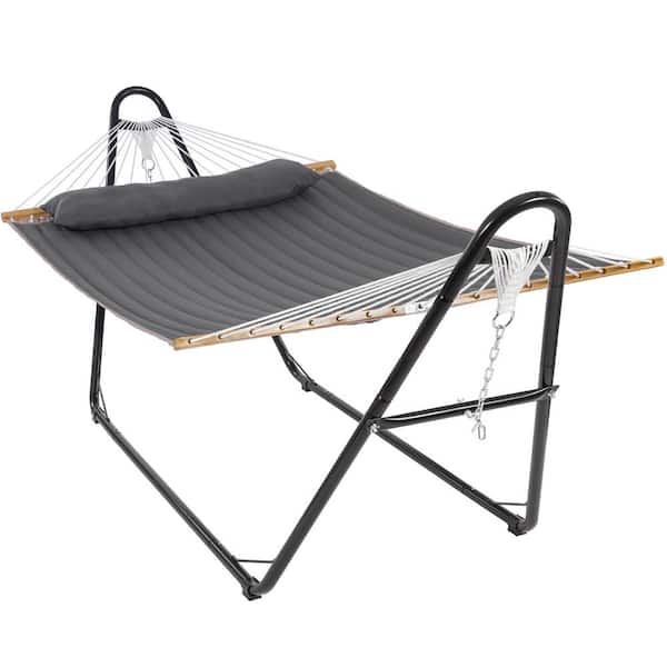 Atesun 10 ft. Quilted 2-Person Hammock Bed with Stand, up to 475-Capacity, Pillow Included, Dark Gray
