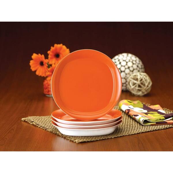 Rachael Ray Round and Square 4-Piece Salad Plate Set in Tangerine