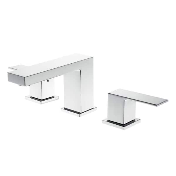 KIBI Single Hole Dual Handles Cube 8 in. Bathroom Sink Widespread Faucet with Drain Assembly Chrome