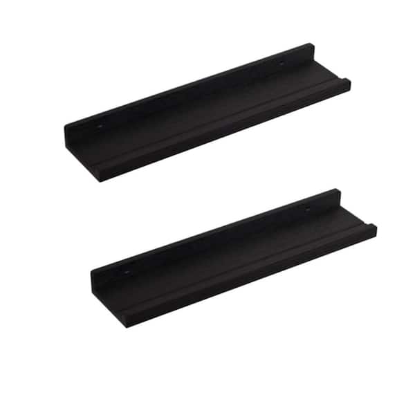 24 in Floating Shelves,Solid Wood Picture Ledge Shelf,Nursery Book Shelves with Lip,Set of 2,Distressed Black