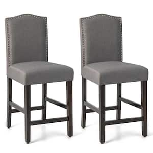 41 in. Grey High Back Wood Upholstered 25'' Bar Stool Chairs with Rubber Wood Legs Set of 2