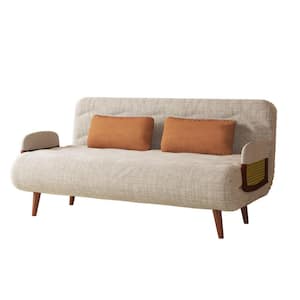 59.06 in. Beige Wood Frame Folding Linen Sofa Bed