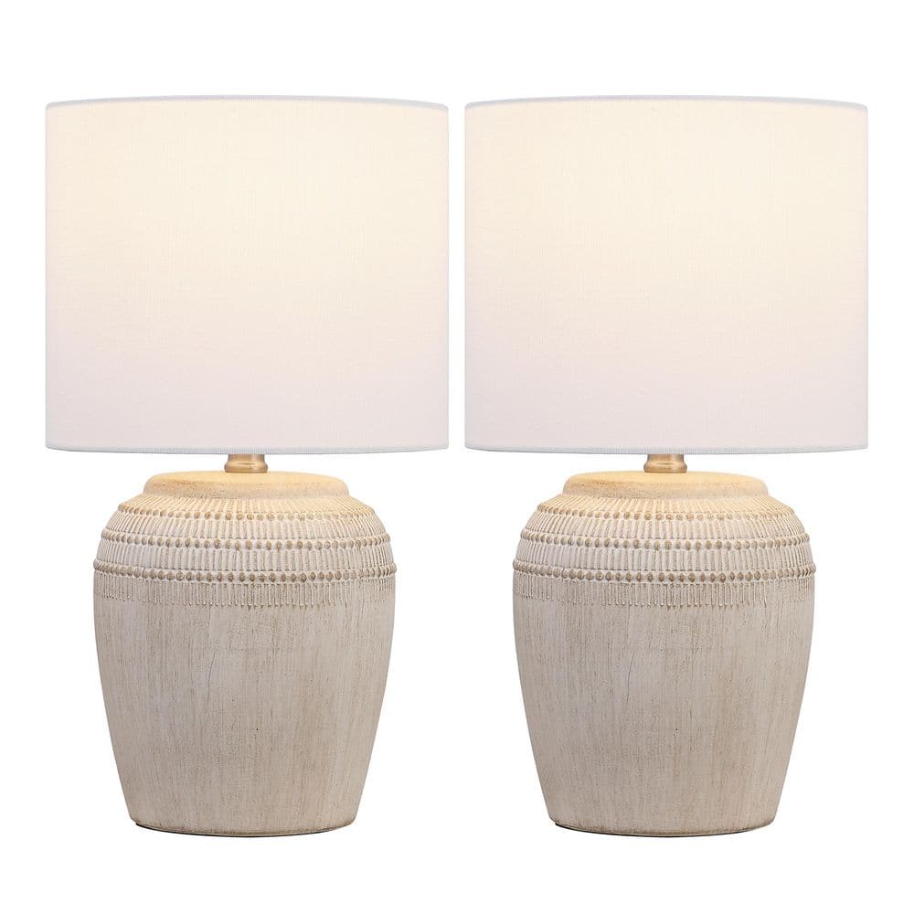 Hugo 16.75 in. Traditional Rustic Reeded Ceramic Vase LED Table Lamp, Antique White (Set of 2) price history on PriceWatchPro