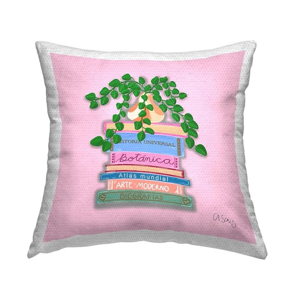 Bookstack with Herb Vase Outdoor Printed Throw Pillow by Ale Saiz Studio