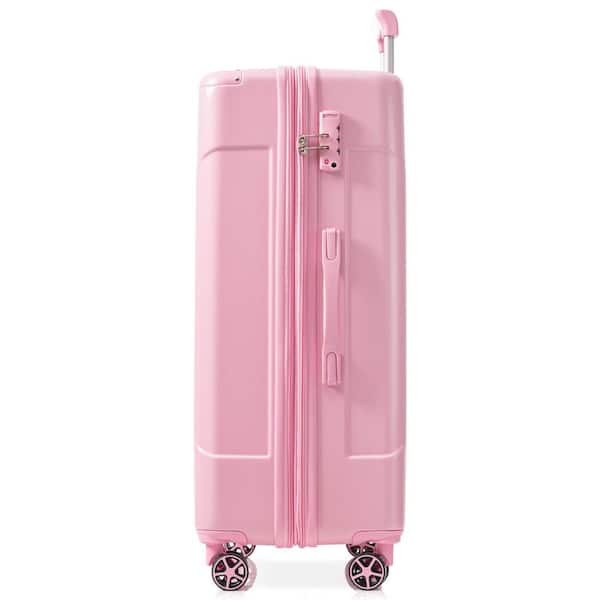 29.5 in. Pink Double Wheels Hardside Expandable Checked Luggage Suitcase