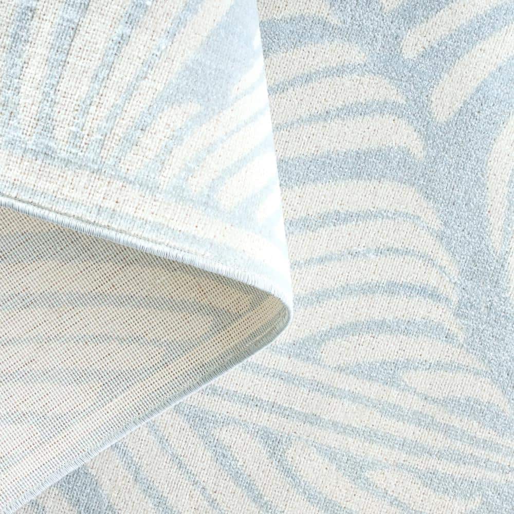 Lanai Blue and Ivory Synthetic Palm Leaves Rectangular Rug