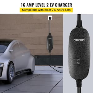 Portable EV Charger Level 2 16 Amp Electric Charging Station 110-240V with 25 ft. NEMA Cable 6-20 Plug for Home Car