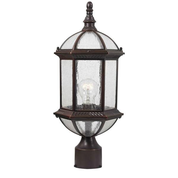 Design Traditional Wall-Mount 19 in. Outdoor Old Bronze Post Light with Clear Seedy Glass Shade