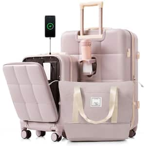 3-Piece Rosy Brown Expandable ABS Hardshell Spinner 20"28" Luggage Set with Travel Bag, USB Port, Cup Holder, Hooks