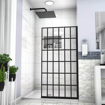 39 in. W x 72 in. H Single Panel Fixed Frameless Shower Door Open Entry Design in Matte Black with Pattern Glass