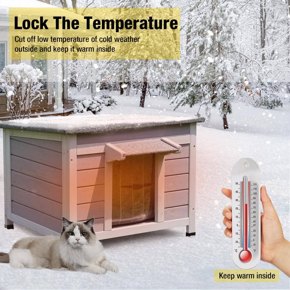 Insulated Gray Wooden Outdoor Cat House with Thermal Liner