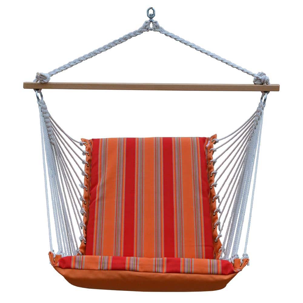 Sunbrella Multicolor Hanging Chair with Cushions and Hardwood Spreader Bars