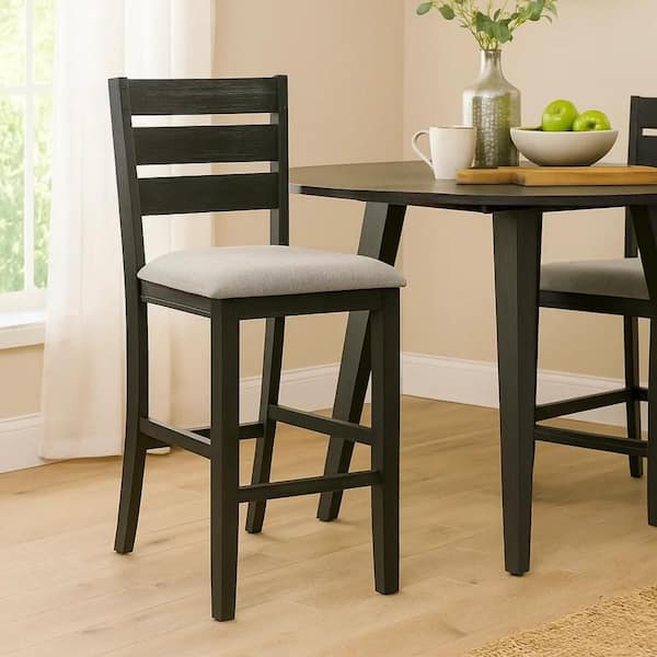 Woodlands 41.3 in. H Black and Gray High Back Wood Counter Height Bar Stool Chair with Upholstered Seat (Set of 2)