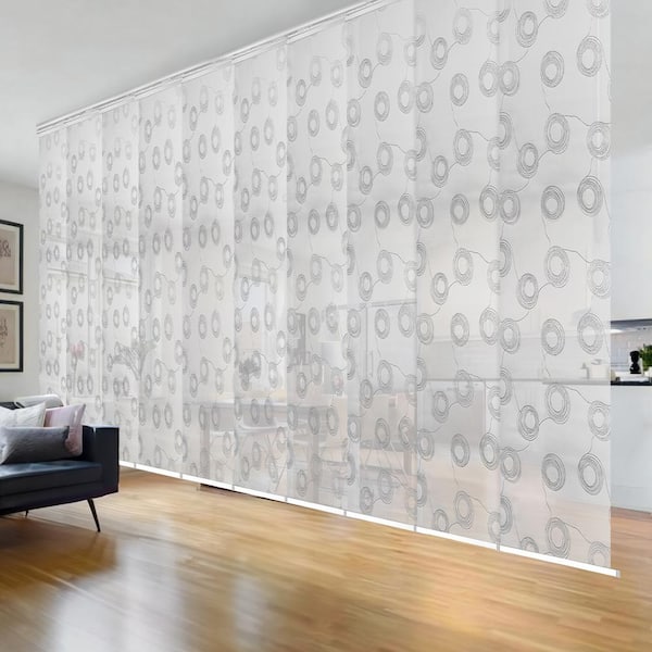 EMOH Serpentine 120 in. - 218 in. W x 116 in. L Adjustable 10-Panel White Double Rail Panel Track with 23.5 in. Slates