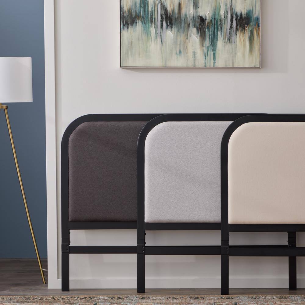 Charcoal King Metal Platform Bed with Rounded Upholstered Headboard