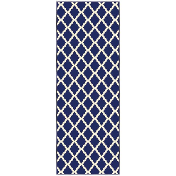 Ottomanson Glamour Collection Non-Slip Rubberback Moroccan Trellis Design 2x6 Indoor Runner Rug, 2 ft. 2 in. x 6 ft., Navy
