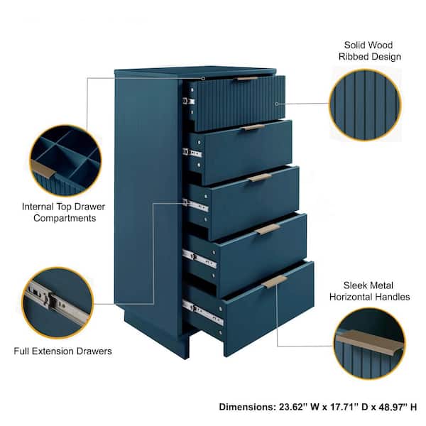 Manhattan Comfort Granville Midnight Blue 5-Drawer 23.62 in. Wide