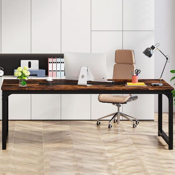 78.7 in. Rectangular Brown and Black Engineered Wood Large Computer Desk Study Writing Table for Home Office