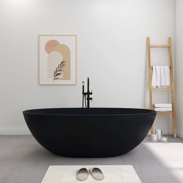Verna 71 in. x 35 in. Solid Surface Stone Resin Matte Freestanding Soaking Bathtub in Matte Black