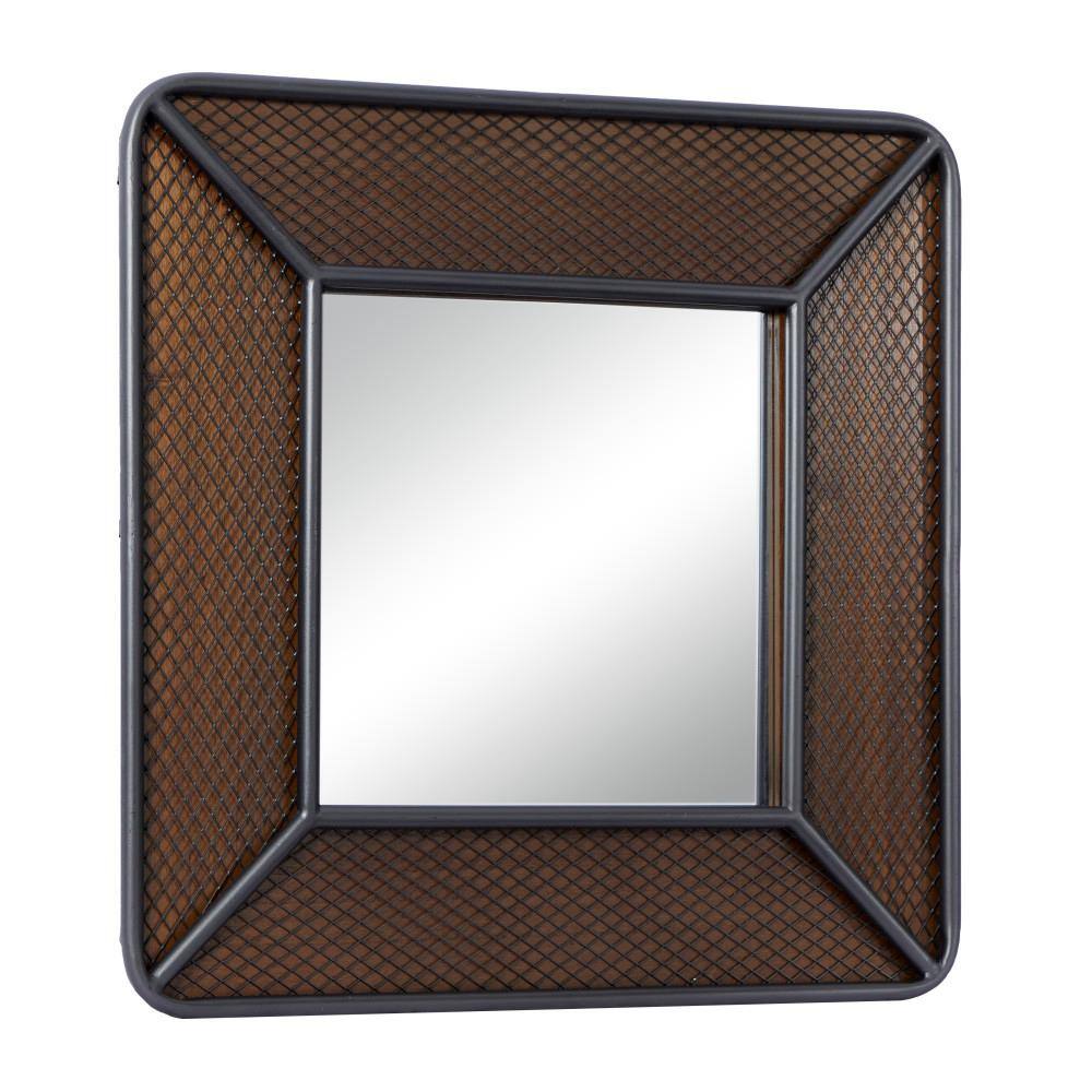 Handcrafted Solid Wood Square 32" Industrial Wall Mirror, Brown