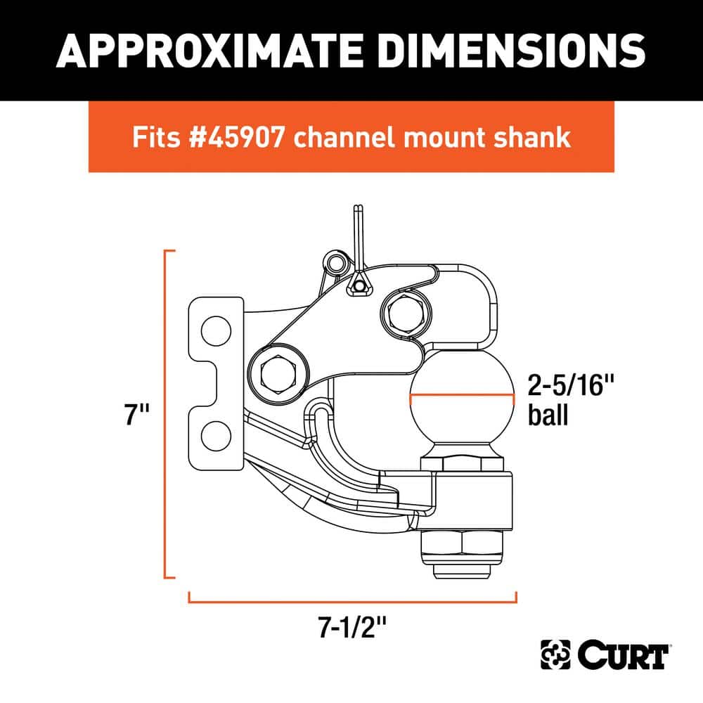 Black Steel Channel Mount Pintle Attachment with 2-5/16-Inch Ball