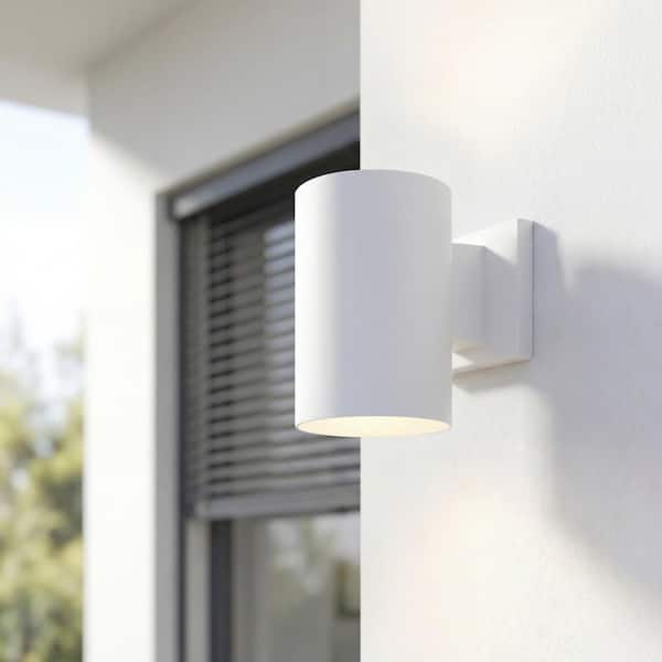 Cylinder Collection 5" White Polymeric Modern Outdoor Wall Lantern Light