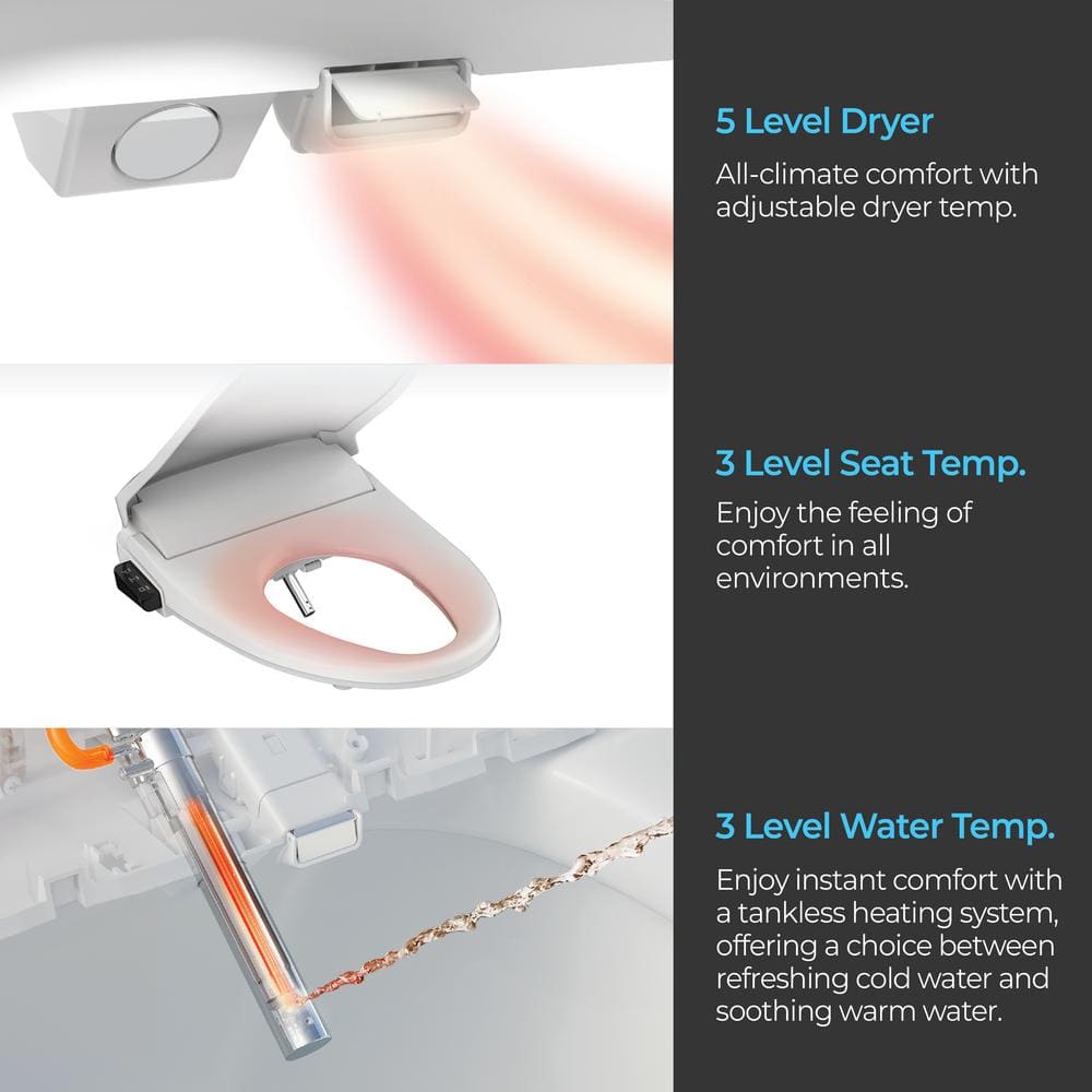 White Electric Elongated Bidet Seat with Heated Function