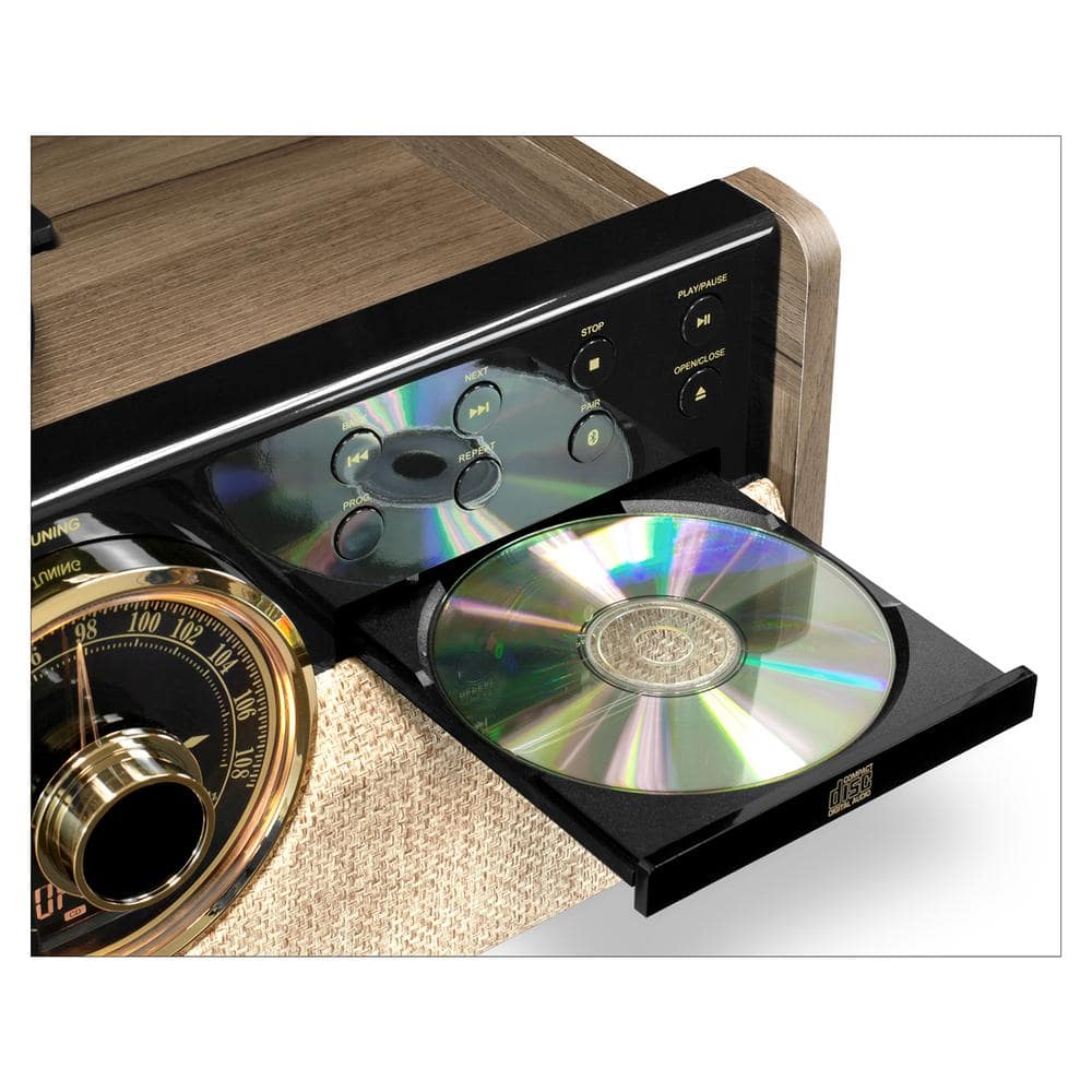 Victrola Farmhouse Walnut 6-in-1 Bluetooth Record Player with AM/FM Radio