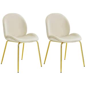 Velvet Accent Chairs Dining Side Chairs with Gold Metal Legs Beige ((Set of 2))