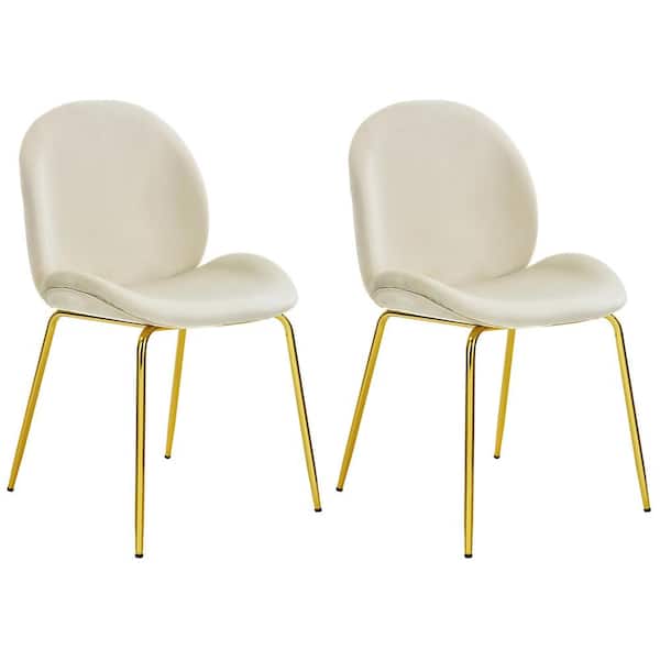 Costway Velvet Accent Chairs Dining Side Chairs with Gold Metal Legs Beige ((Set of 2))
