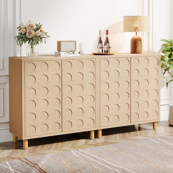 BYBLIGHT Off-White Natural Engineered Wood 57.5 in. Buffet Sideboard Cabinet Set of 2 with Doors and 5-Tier Adjustable Shelves