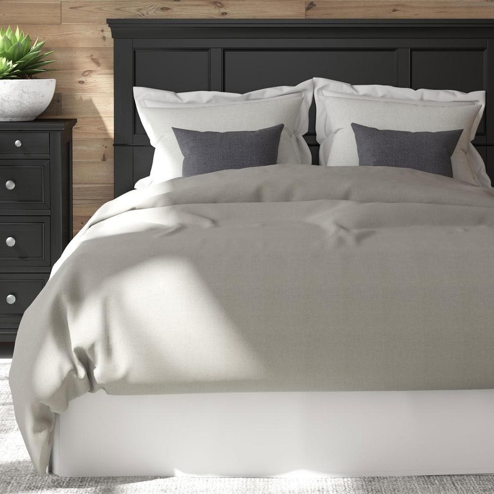 Ebony Queen Wood Headboard with Raised Panels