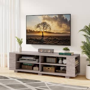 Grey TV Stand Fits TV's up to 65 in. MDF Modern Entertainment Center with 8-Open Shelves and 4-Cable Holes