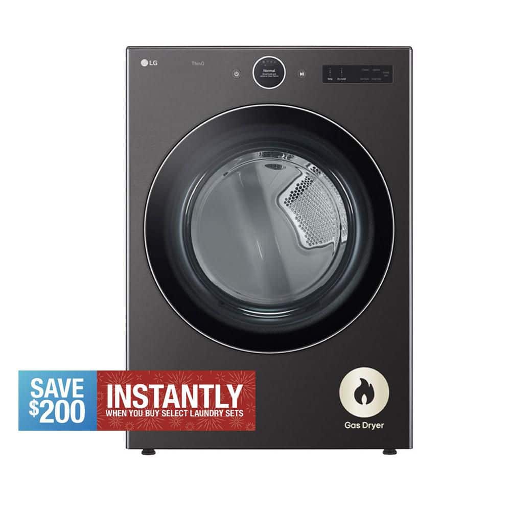 7.4 cu. ft. Vented Stackable SMART Gas Dryer in Black Steel with TurboSteam and AI Sensor Dry Technology