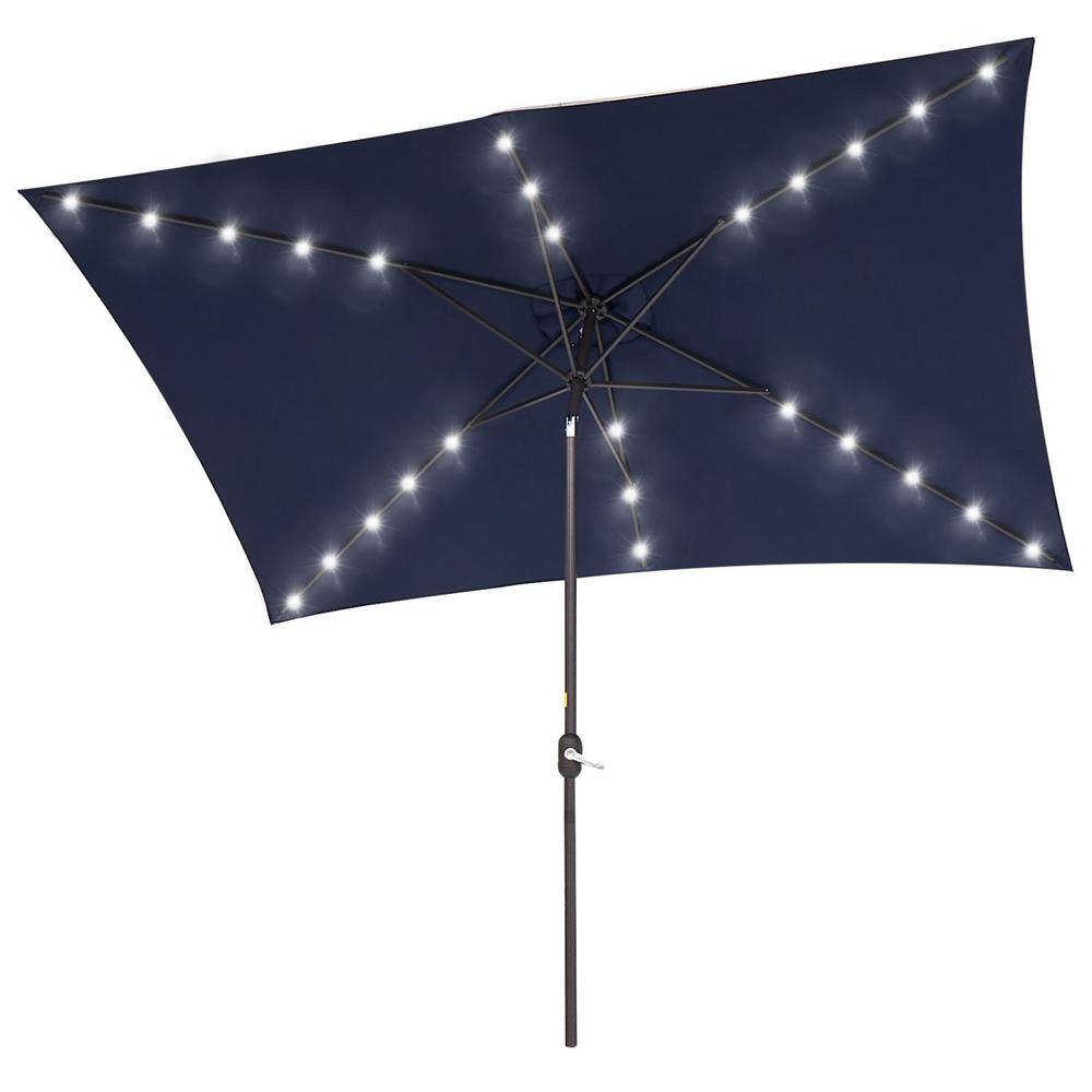 6.5 ft. x 10 ft. Steel Market Tilt Patio LED Umbrella in Blue
