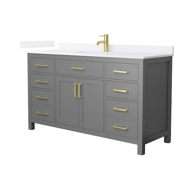 Wyndham Collection Beckett 60 in. Single Freestanding Dark Gray Bath Vanity with White Quartz Top (Assembled)
