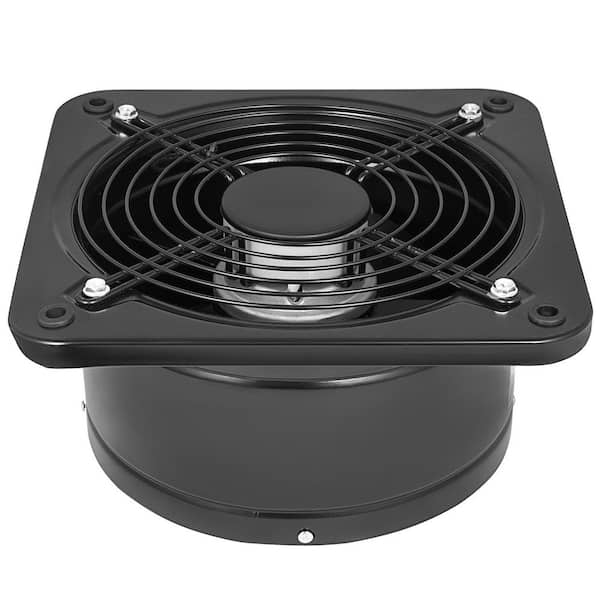 74.5W 10 in. Industrial Ventilation Air Blower Extractor Plate Fan with Axial Grill for Commercial Exhaust Systems Black