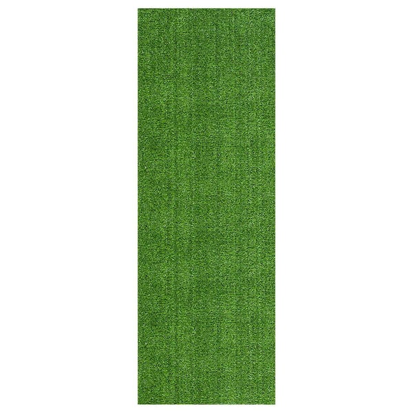 Evergreen Collection Waterproof Solid 3 x 2 Indoor/Outdoor Artificial Grass Runner Rug, 2 ft. 7 in. x 2 ft. Green