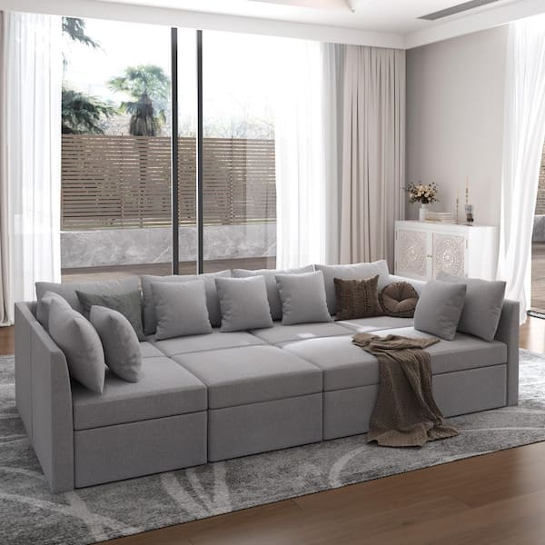 Norra Collection 116 in. 8-piece Fabric with Storage Modular Sectional Sofa in. Gray