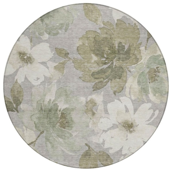 Chantille Machine Washable Indoor/Outdoor Abstract ACN3014 Silver 8 ft. x 8 ft. Round Rug