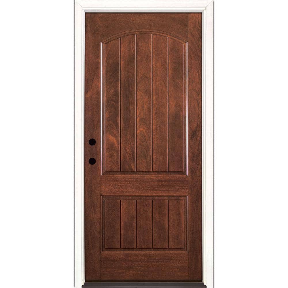 Feather River Doors 37.5 in. x 81.625 in. 2-Panel Plank Chocolate Mahogany  Stained Right-Hand Inswing Fiberglass Prehung Front Door B03691 - The Home  Depot