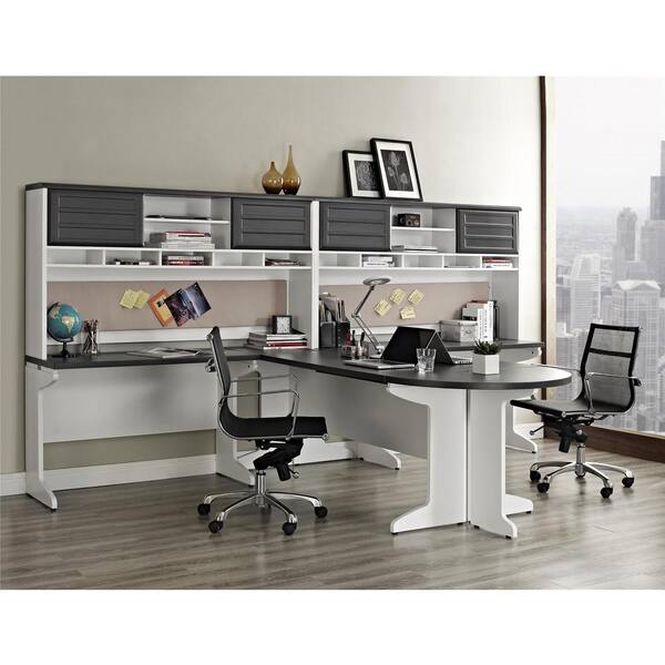 Ameriwood Home Mansfield Gray And White Peninsula Computer Desk Hd86023 The Home Depot