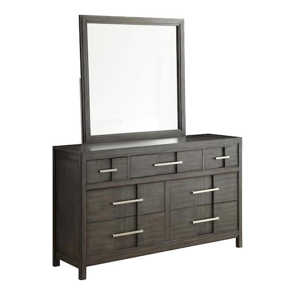 Furniture of America Vonslyke Gray 7-Drawer 58 in. Dresser with Mirror