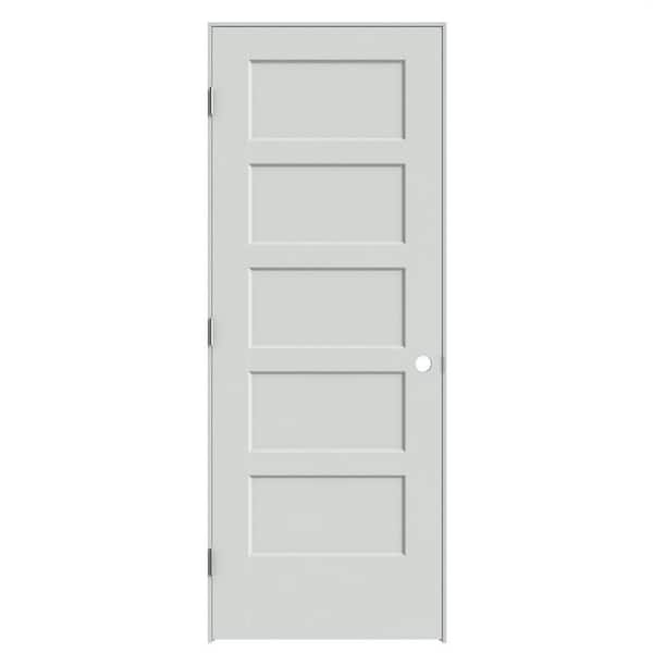 32in x 80in 5-Panel Bayshore Right-Hand Hollow Primed Molded Composite Single Prehung Interior Door w/ Flat Jamb