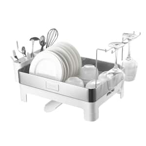 Simple 20.5 in. Stainless Steel/White with Swivel Spout Tray and Wine Glass Holder, Dish Rack