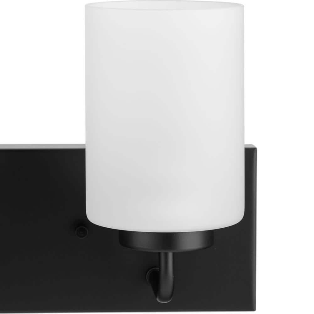 Matte Black Steel 2-Light Bath Vanity with Etched Glass Shades